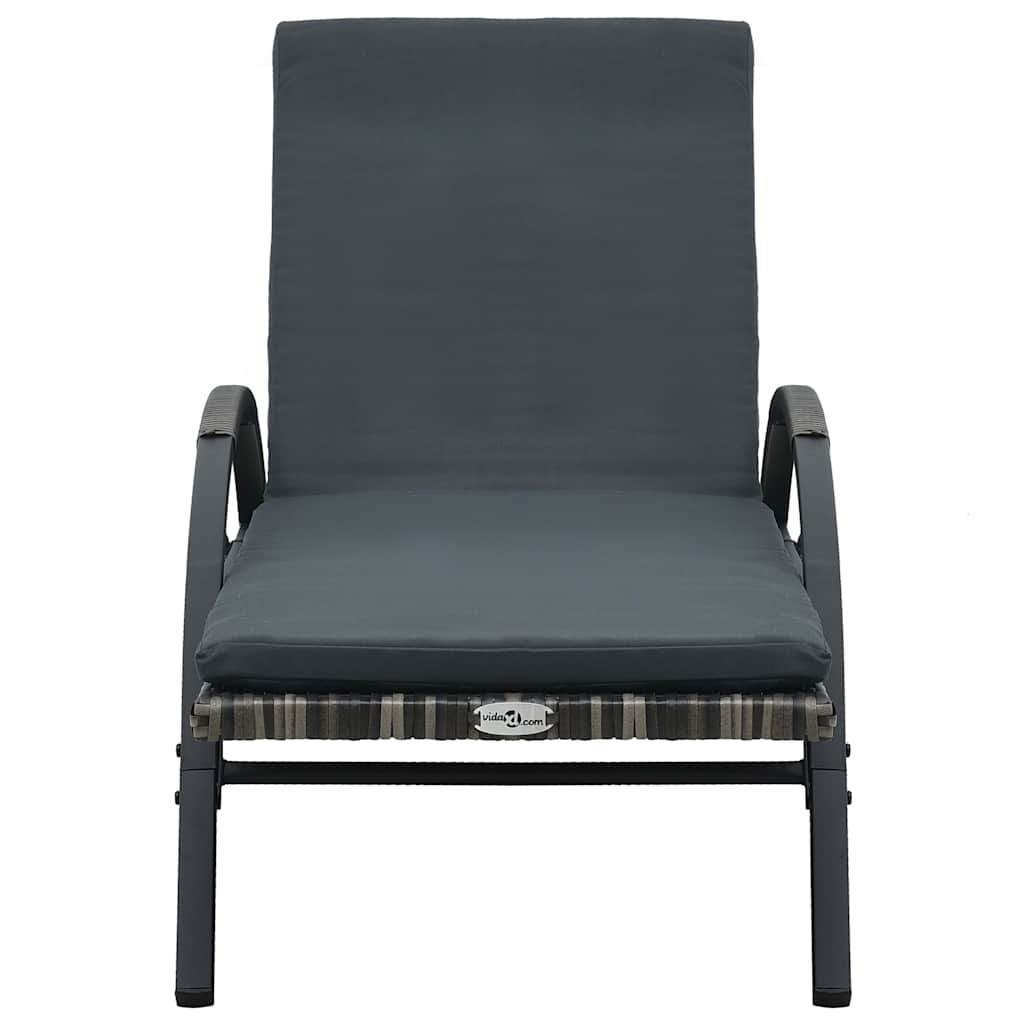 Sun Lounger with Cushion & Wheels Poly Rattan Anthracite