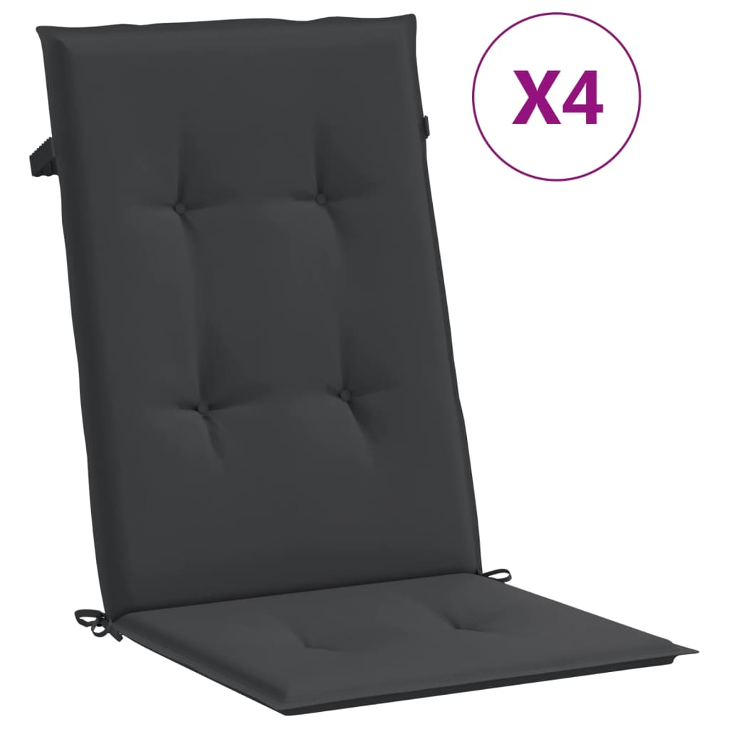 Garden Highback Chair Cushions 4 pcs Black 120x50x3 cm Fabric