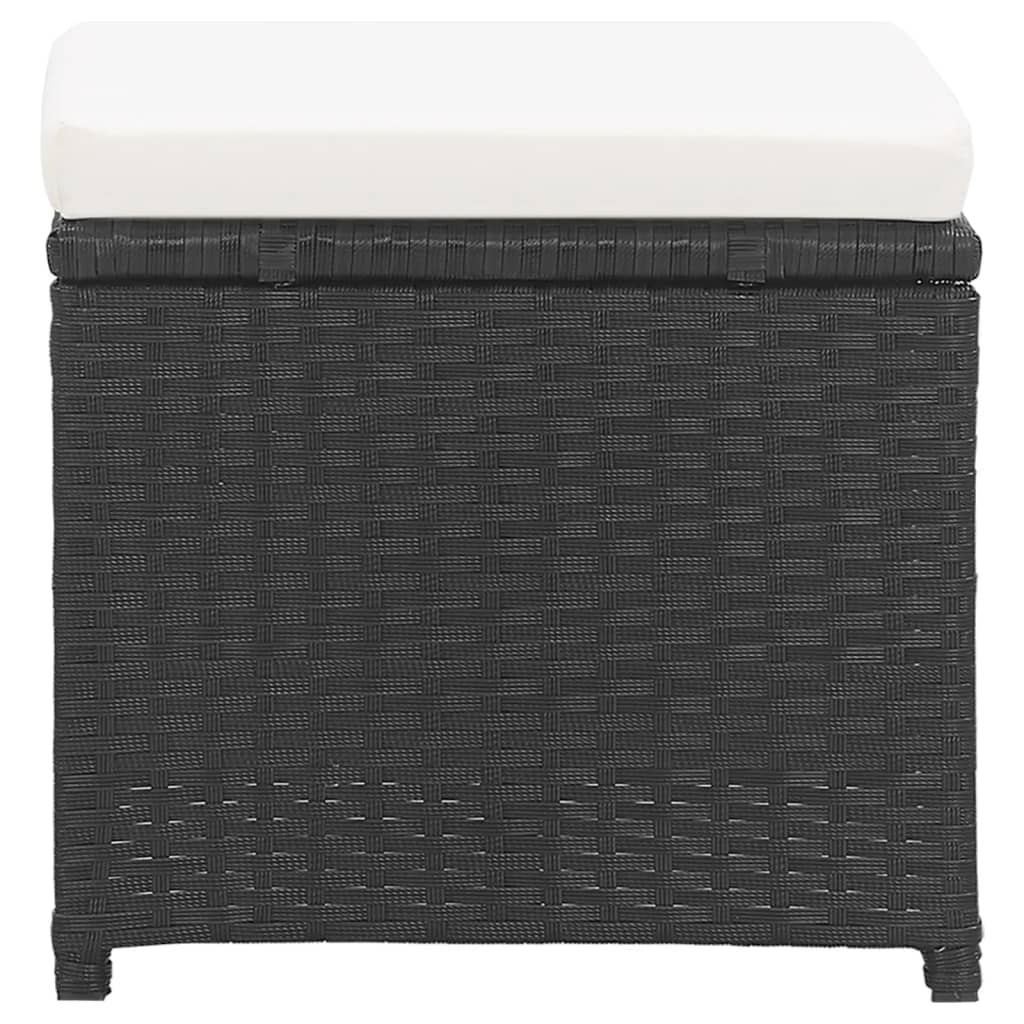 Garden Stools 2 pcs with Cushions Poly Rattan Black