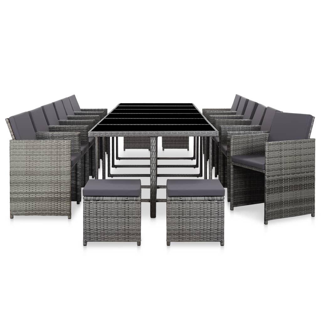 17 Piece Outdoor Dining Set with Cushions Poly Rattan Grey