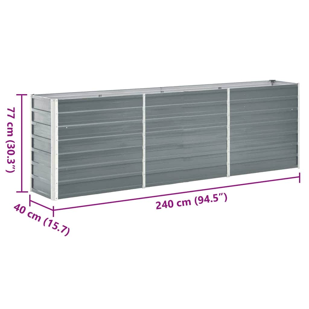 Garden Raised Bed Galvanised Steel 240x40x77 cm Grey
