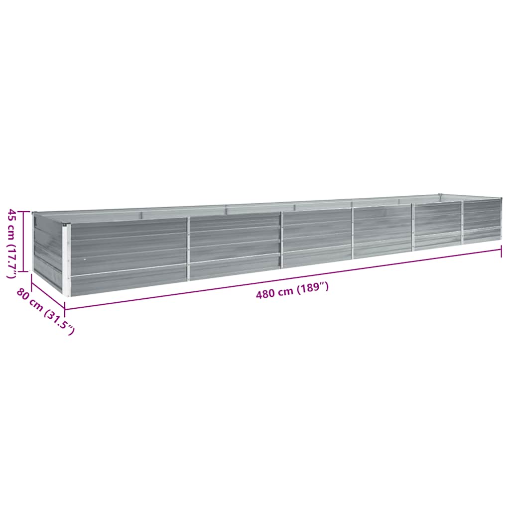 Garden Raised Bed Galvanised Steel 480x80x45 cm Grey