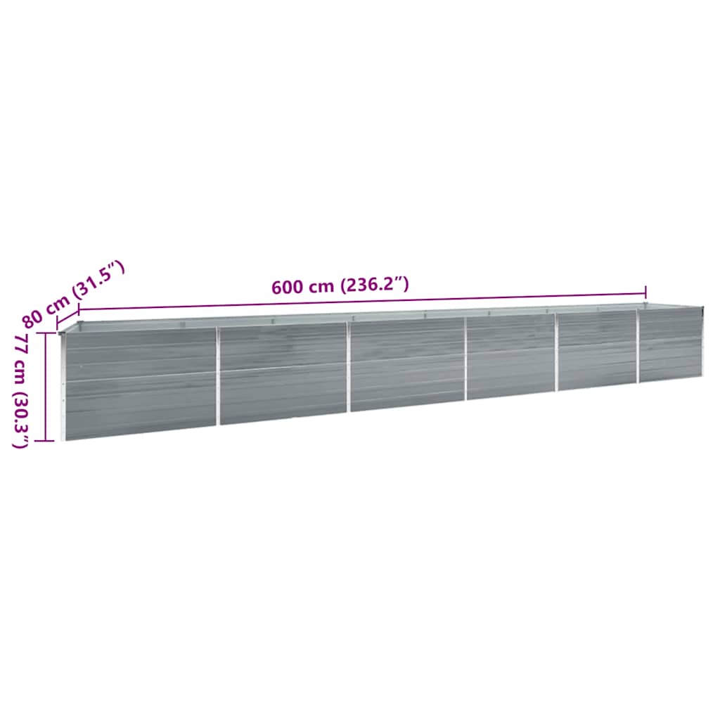 Garden Raised Bed Galvanised Steel 600x80x77 cm Grey