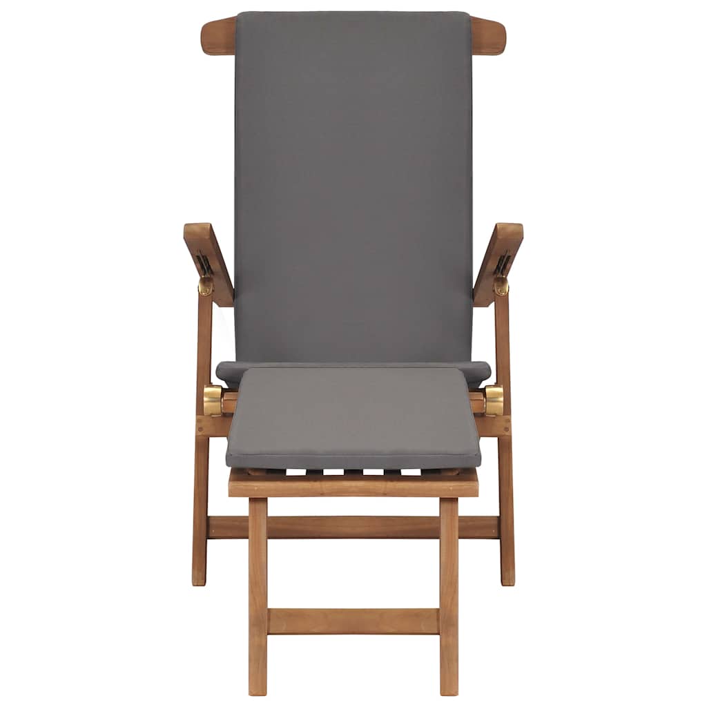 Deck Chair with Cushion Dark Grey Solid Teak Wood