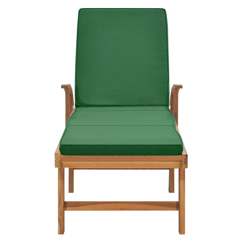 Sun Lounger with Cushion Solid Teak Wood Green