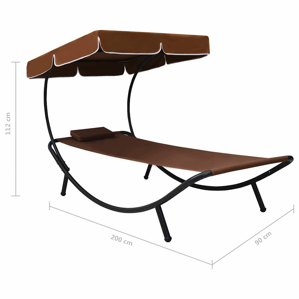 Outdoor Lounge Bed with Canopy & Pillow Brown