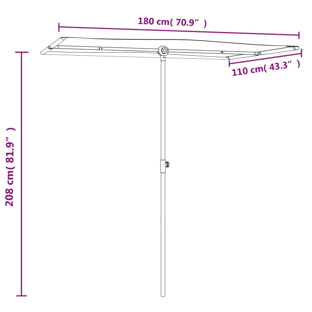 Garden Parasol with Aluminium Pole 180x110 cm Anthracite