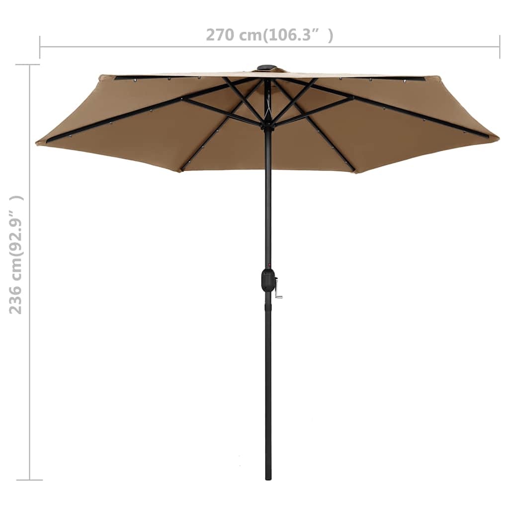 Garden Parasol with LED Lights&Aluminium Pole 270 cm Taupe