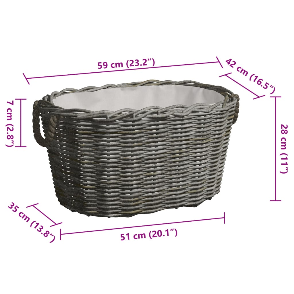 Firewood Basket with Carrying Handles 59x42x28 cm Grey Willow