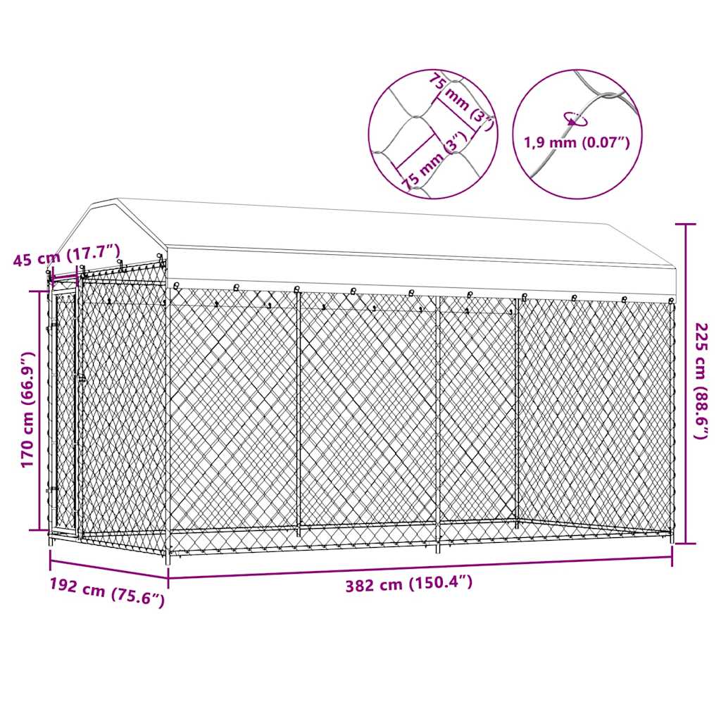 Outdoor Dog Kennel with Canopy Top 382x192x225 cm