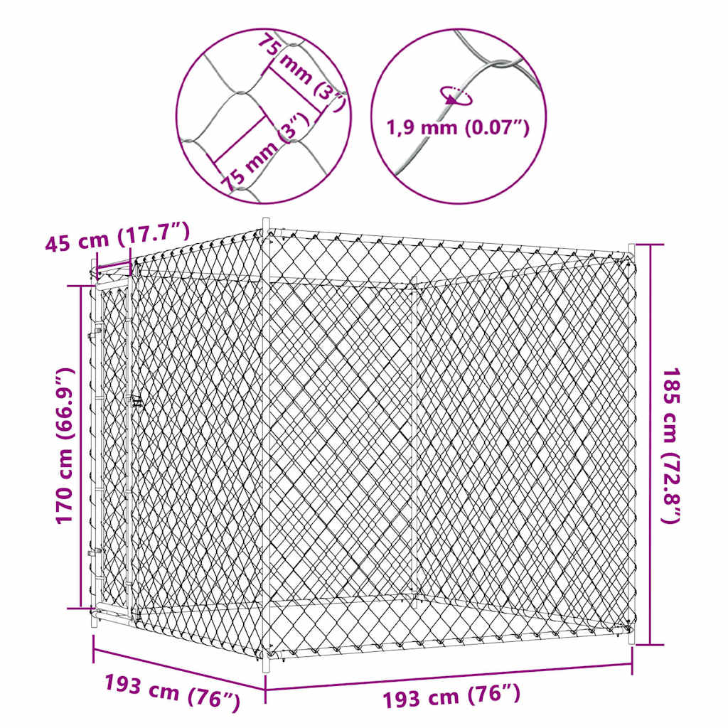 Outdoor Dog Kennel 193x193x185 cm