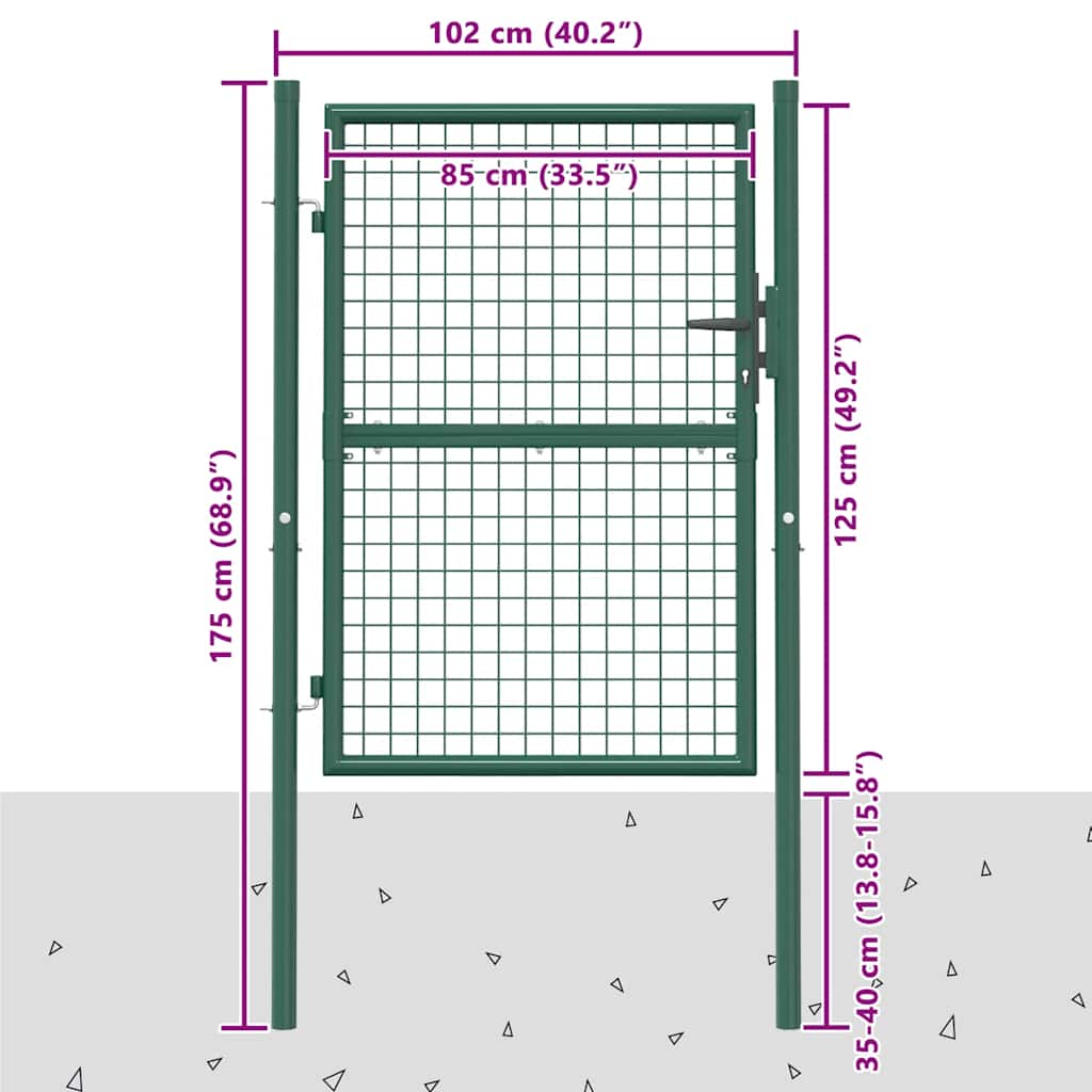 Fence Gate Steel 100x125 cm Green