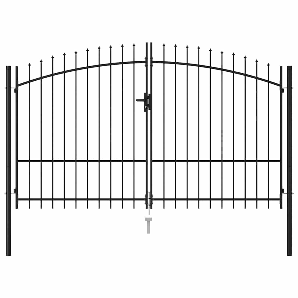 Fence Gate Double Door with Spike Top Steel 3x1.75 m Black