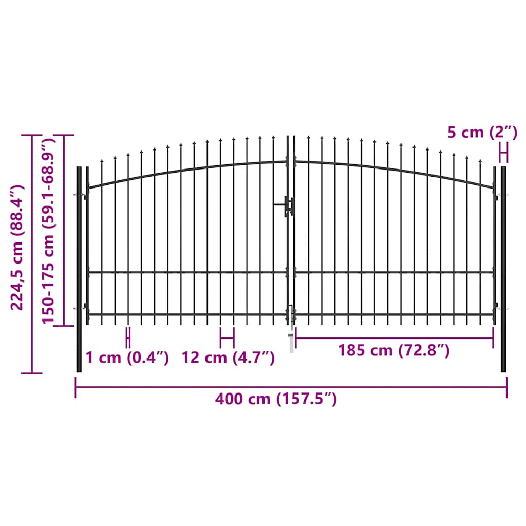 Double Door Fence Gate with Spear Top 400x225 cm