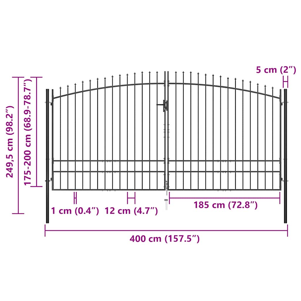 Double Door Fence Gate with Spear Top 400x248 cm