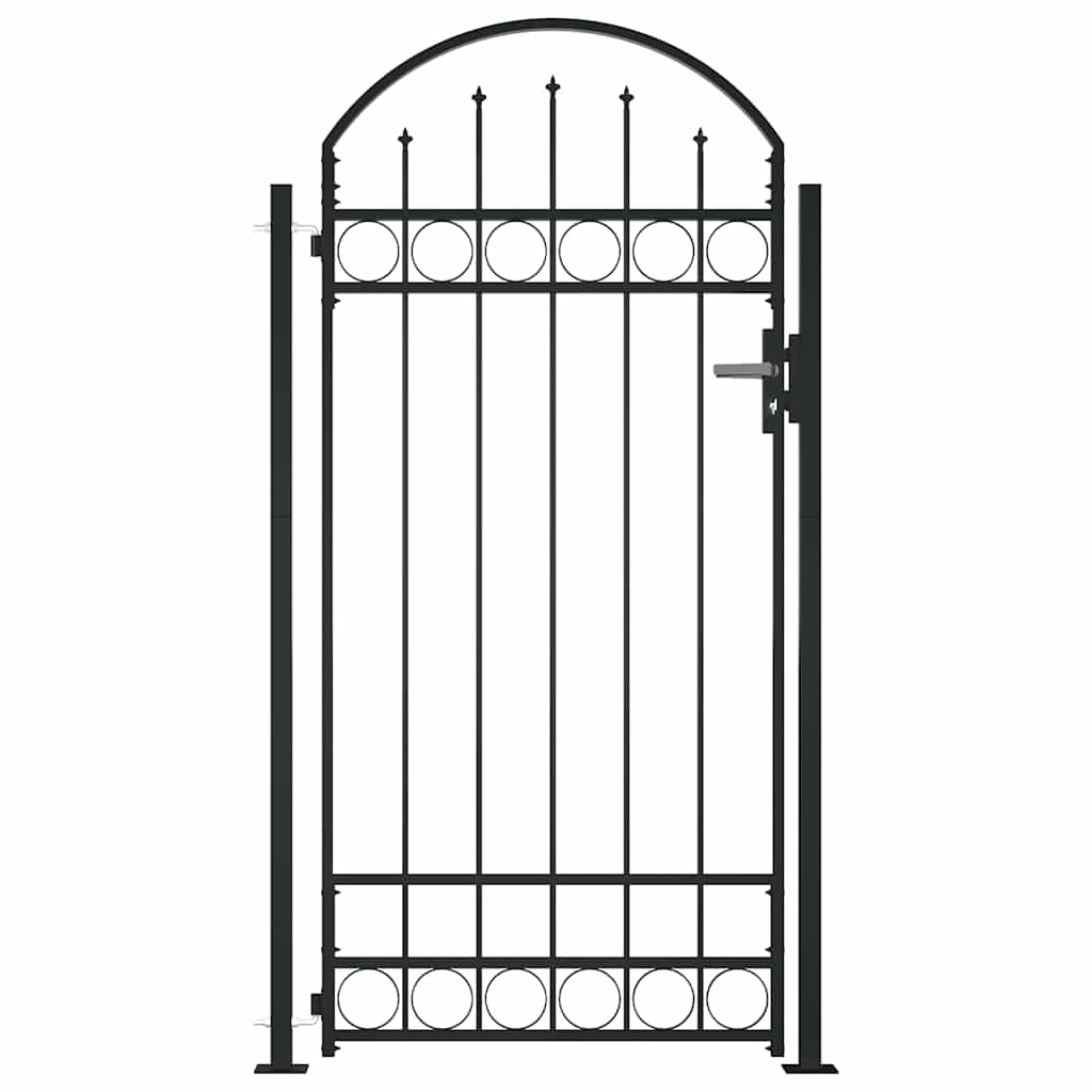 Fence Gate ASSEN with Arched Top and 2 Posts 105x170 cm Black