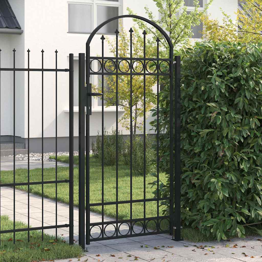 Fence Gate ASSEN with Arched Top and 2 Posts 105x170 cm Black
