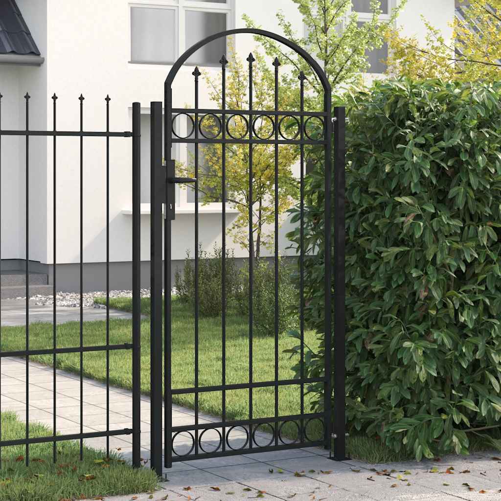 Fence Gate with Arched Top and 2 Posts 105x204 cm Black