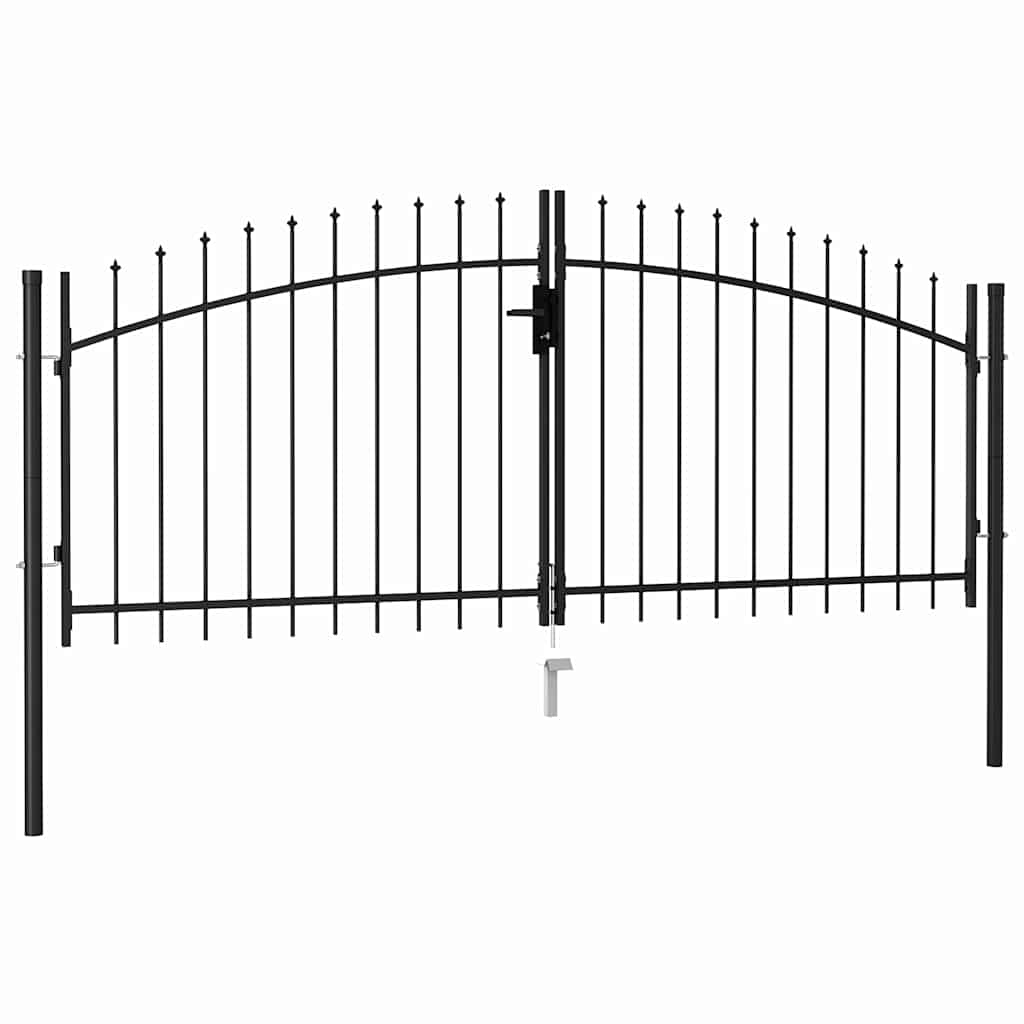 Fence Gate Double Door with Spike Top Steel 3x1.25 m Black