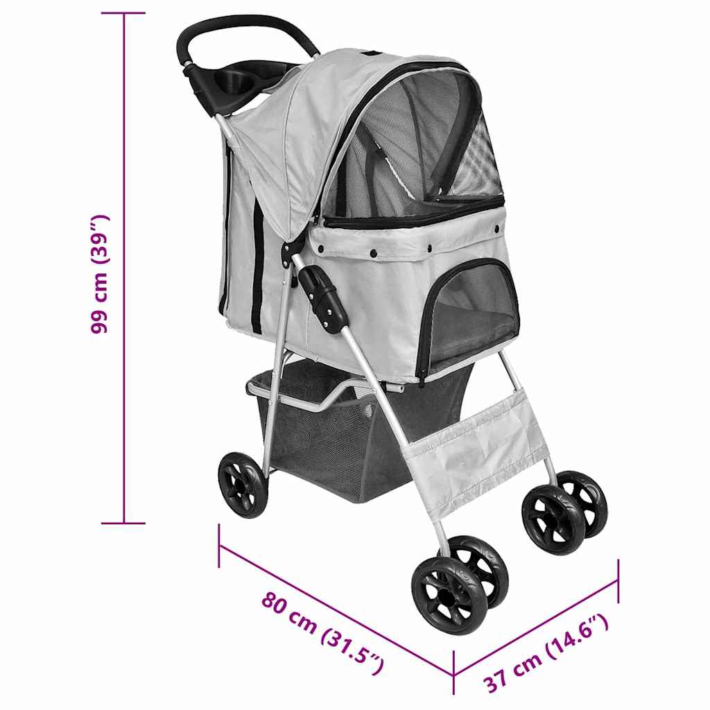 Folding Pet Stroller Dog/Cat Travel Carrier Grey