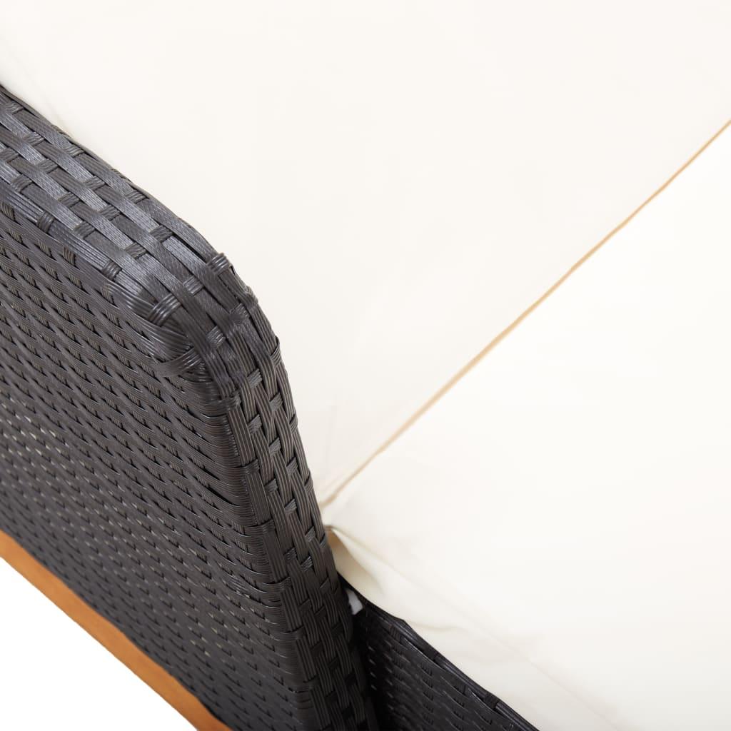 Sun Lounger Poly Rattan and Solid Acacia Wood Black