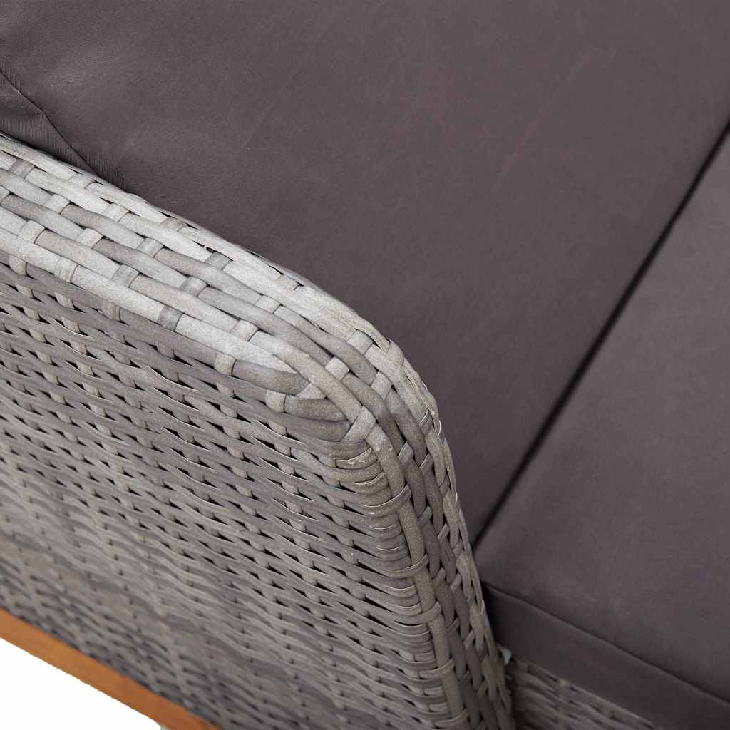 Sun Lounger Poly Rattan and Solid Acacia Wood Grey