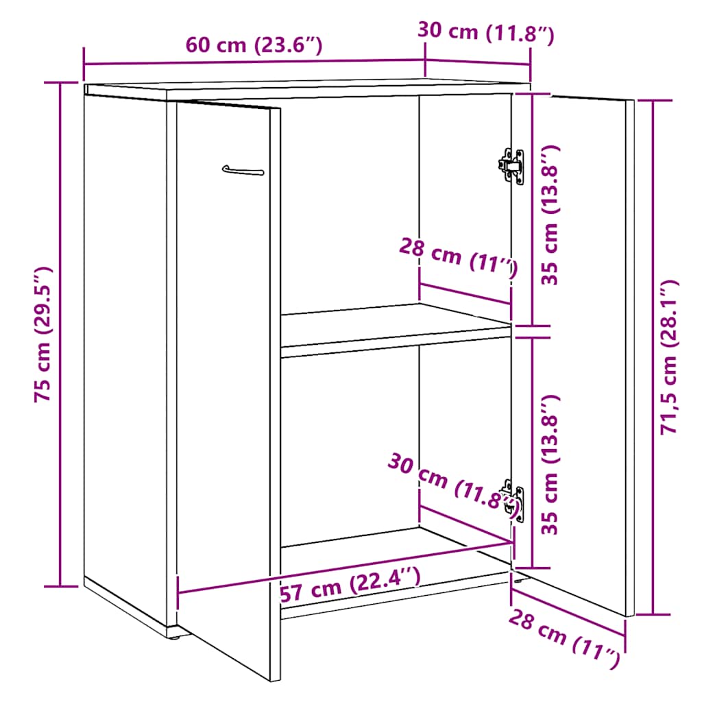 Sideboard White 60x30x75 cm Engineered Wood