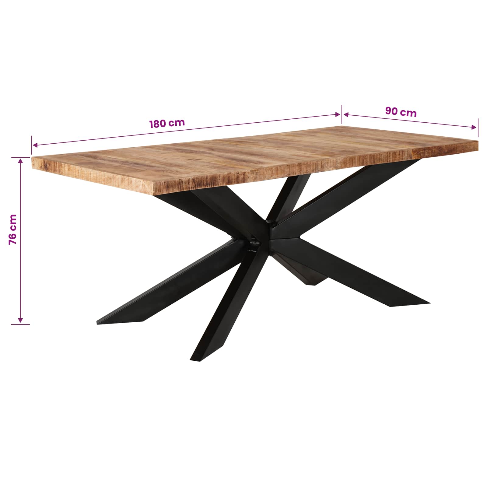 Dining Table 180x90x76 cm Solid Rough Mango Wood