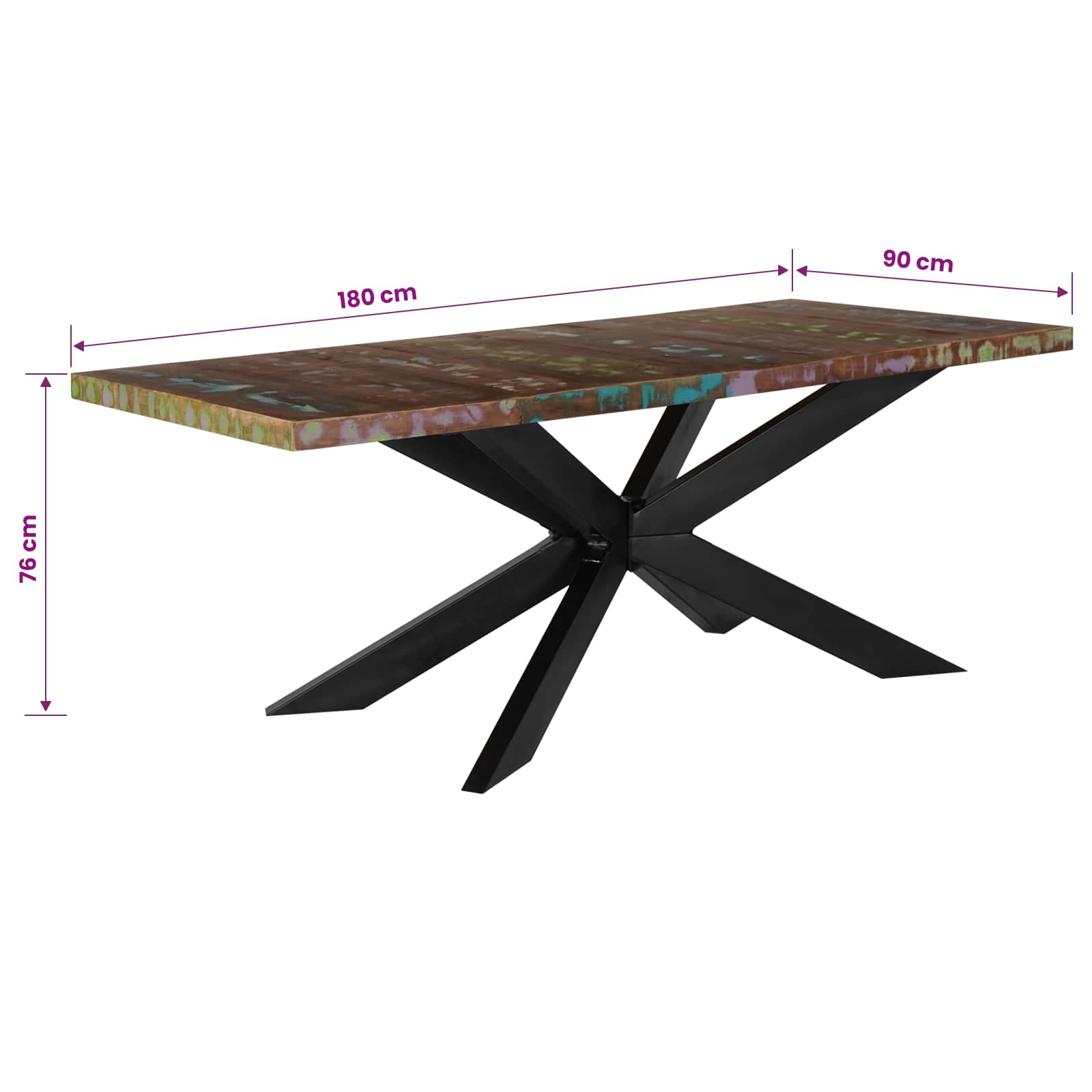 Dining Table 180x90x76 cm Solid Reclaimed Wood