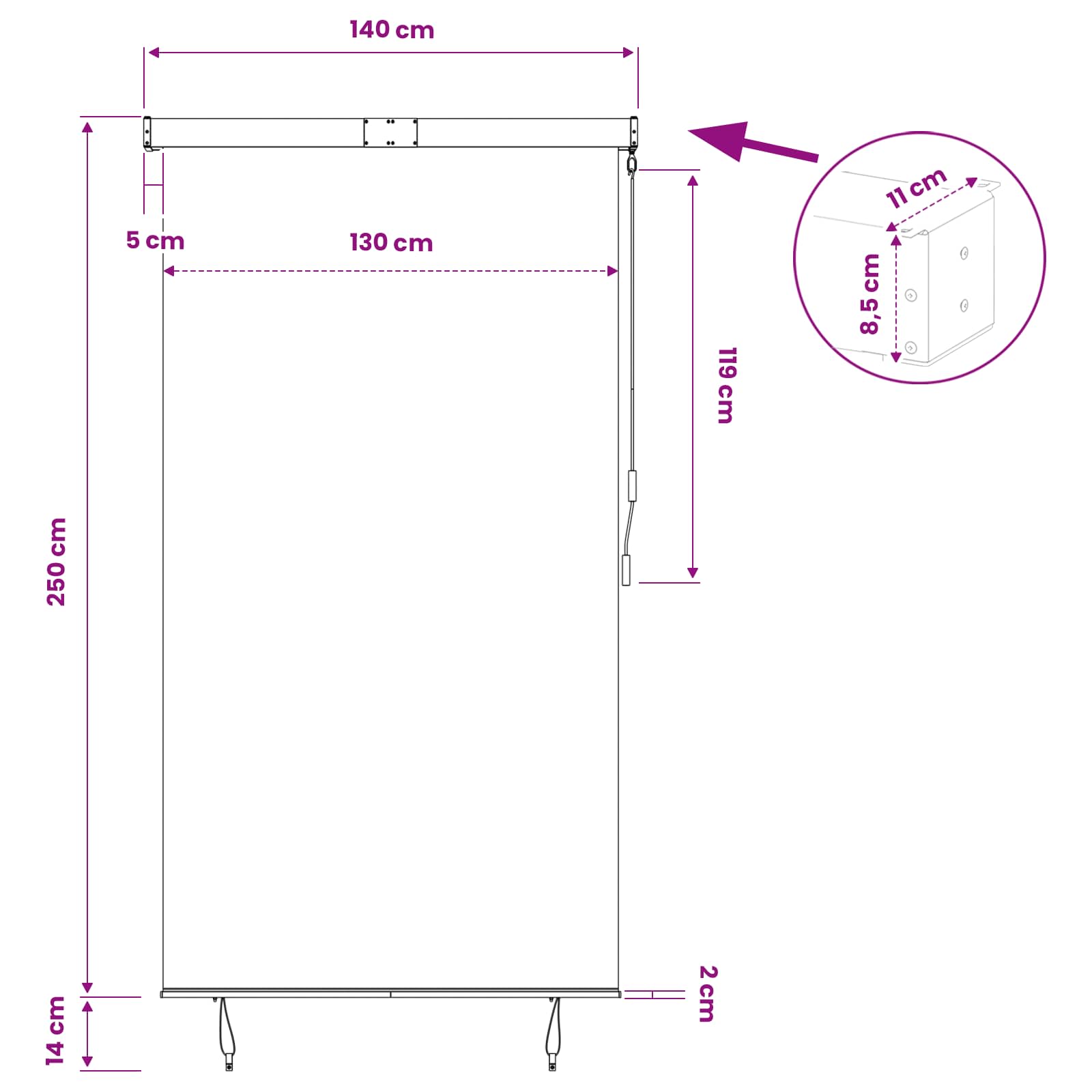 Outdoor Roller Blind 140x250 cm Anthracite