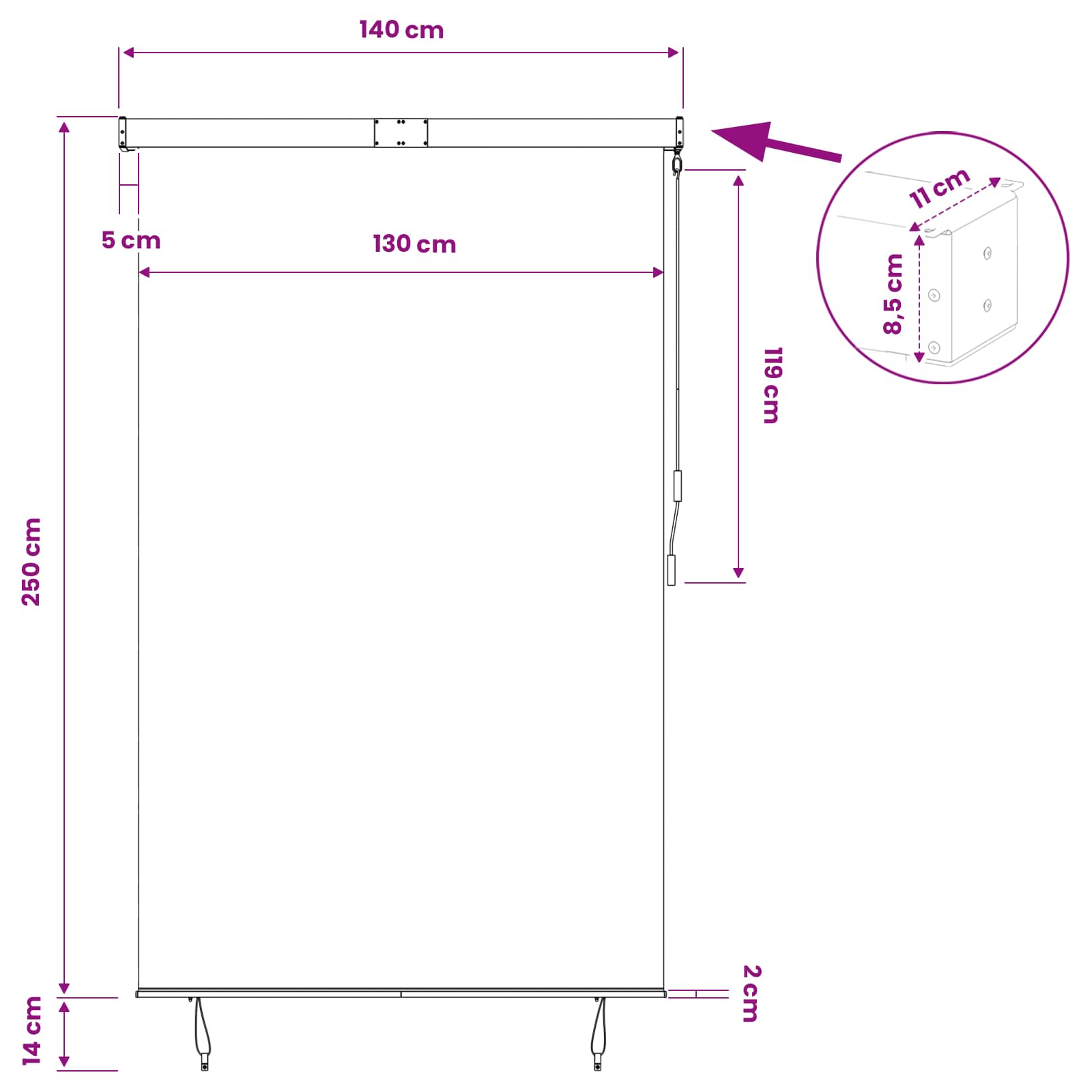 Outdoor Roller Blind 160x250 cm Anthracite