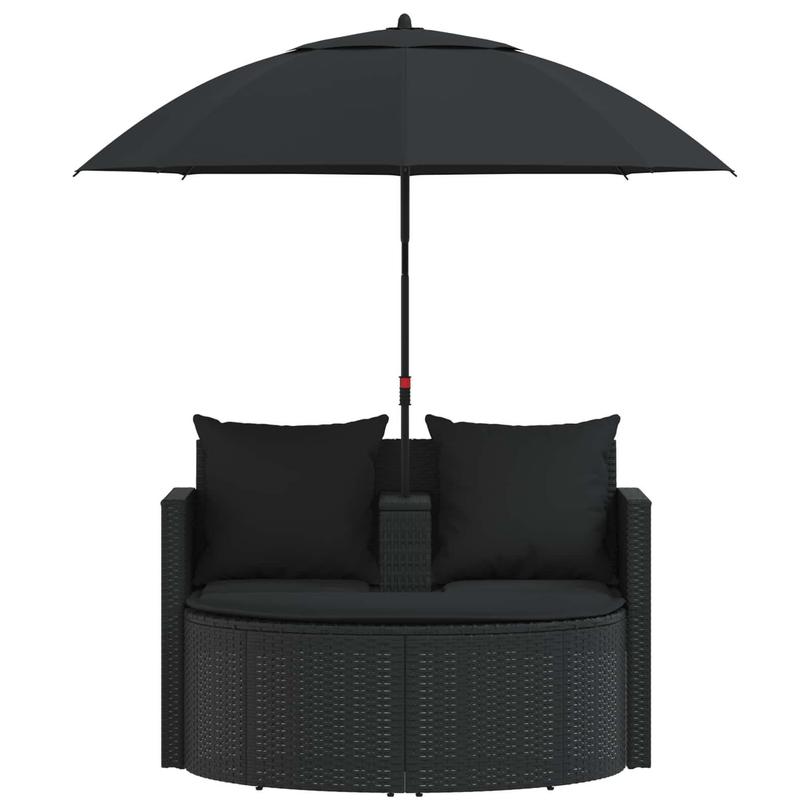 Garden Bed with Parasol Poly Rattan Black