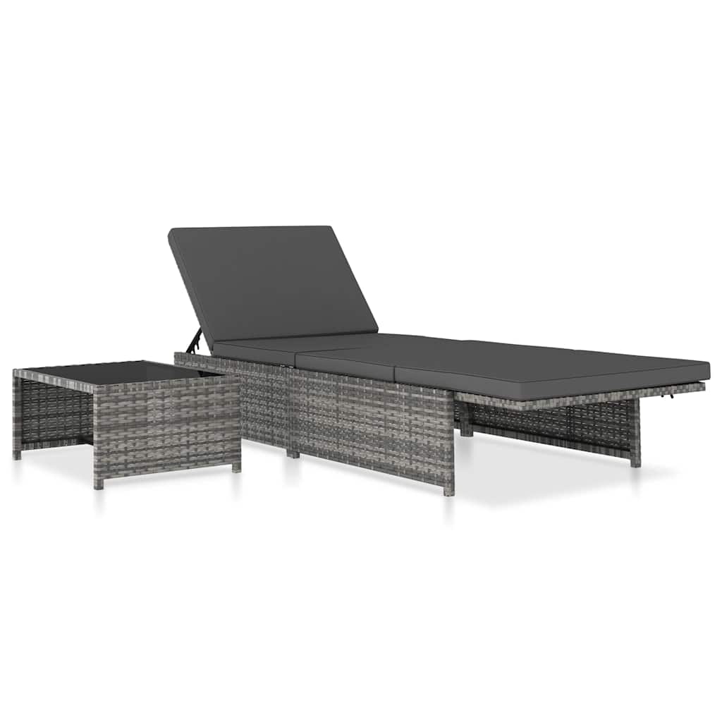 Reclining Garden Chairs 2 pcs with Table Grey Poly Rattan
