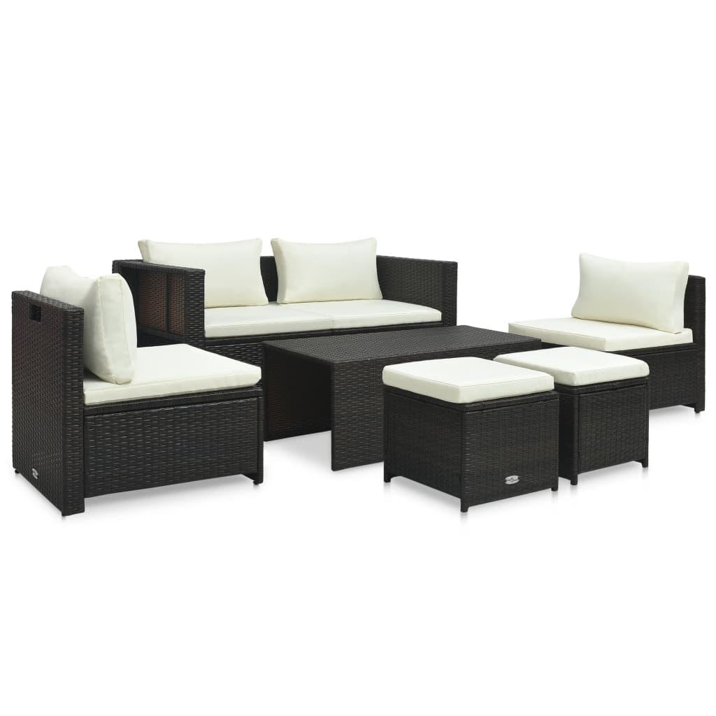 6 Piece Garden Lounge Set with Cushions Poly Rattan Brown