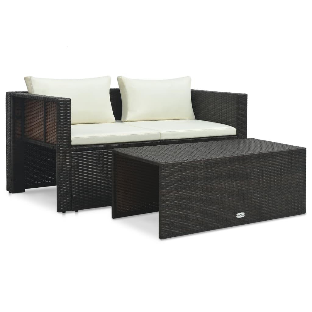 6 Piece Garden Lounge Set with Cushions Poly Rattan Brown