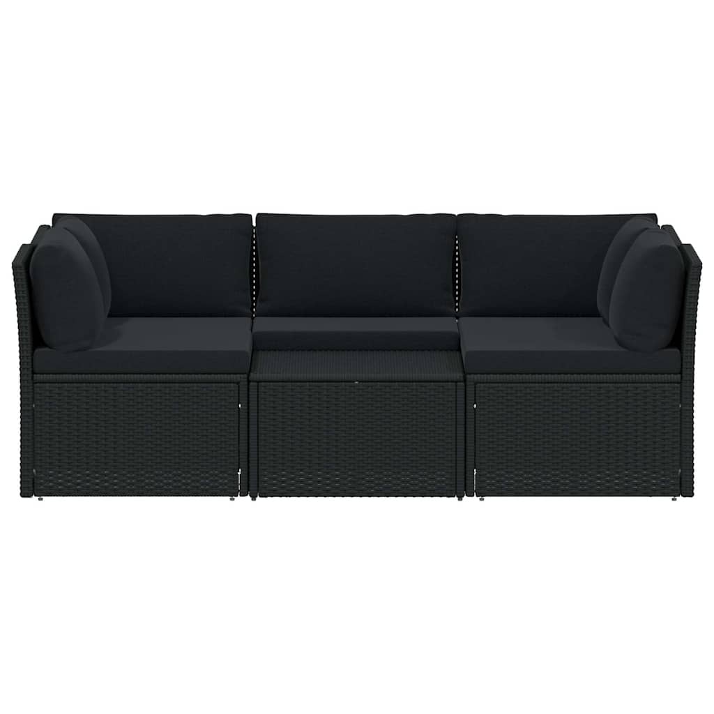 4 Piece Garden Lounge Set with Cushions Poly Rattan Black