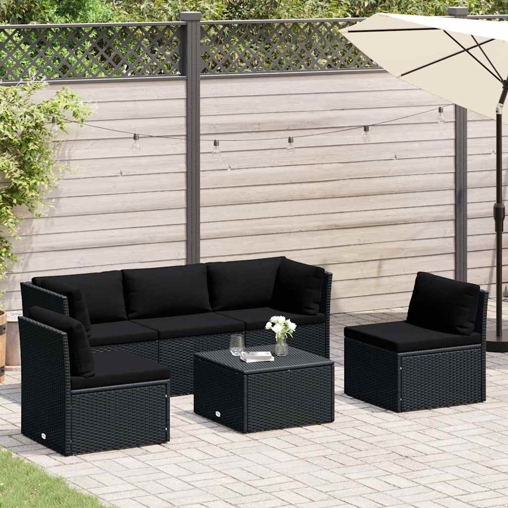4 Piece Garden Lounge Set with Cushions Poly Rattan Black