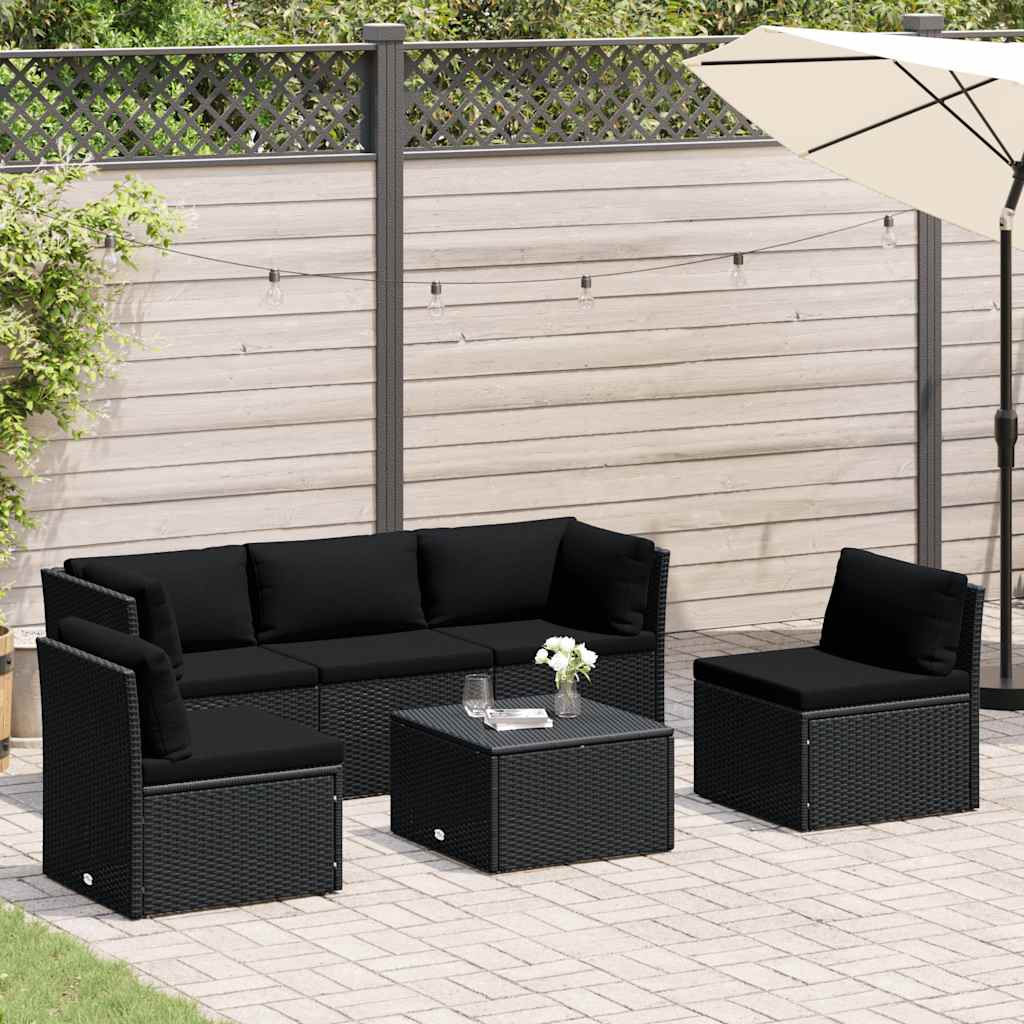4 Piece Garden Lounge Set with Cushions Poly Rattan Black