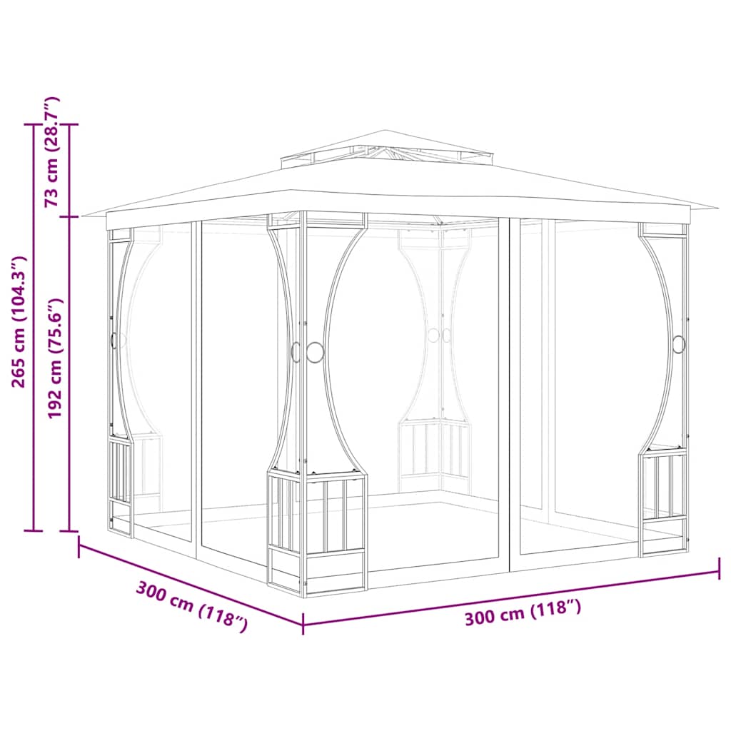 Gazebo with Nets 300x300x265 cm Cream