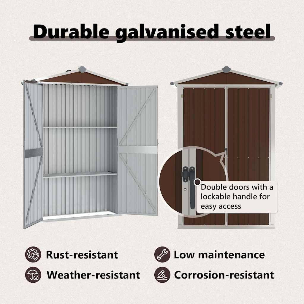 Garden Shed Brown 116x45x175 cm Galvanised Steel