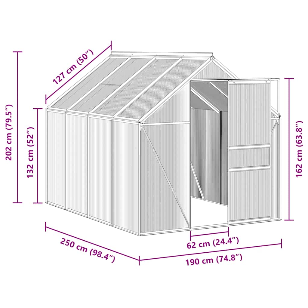 Greenhouse with Base Frame Anthracite Aluminium 4.75 m²