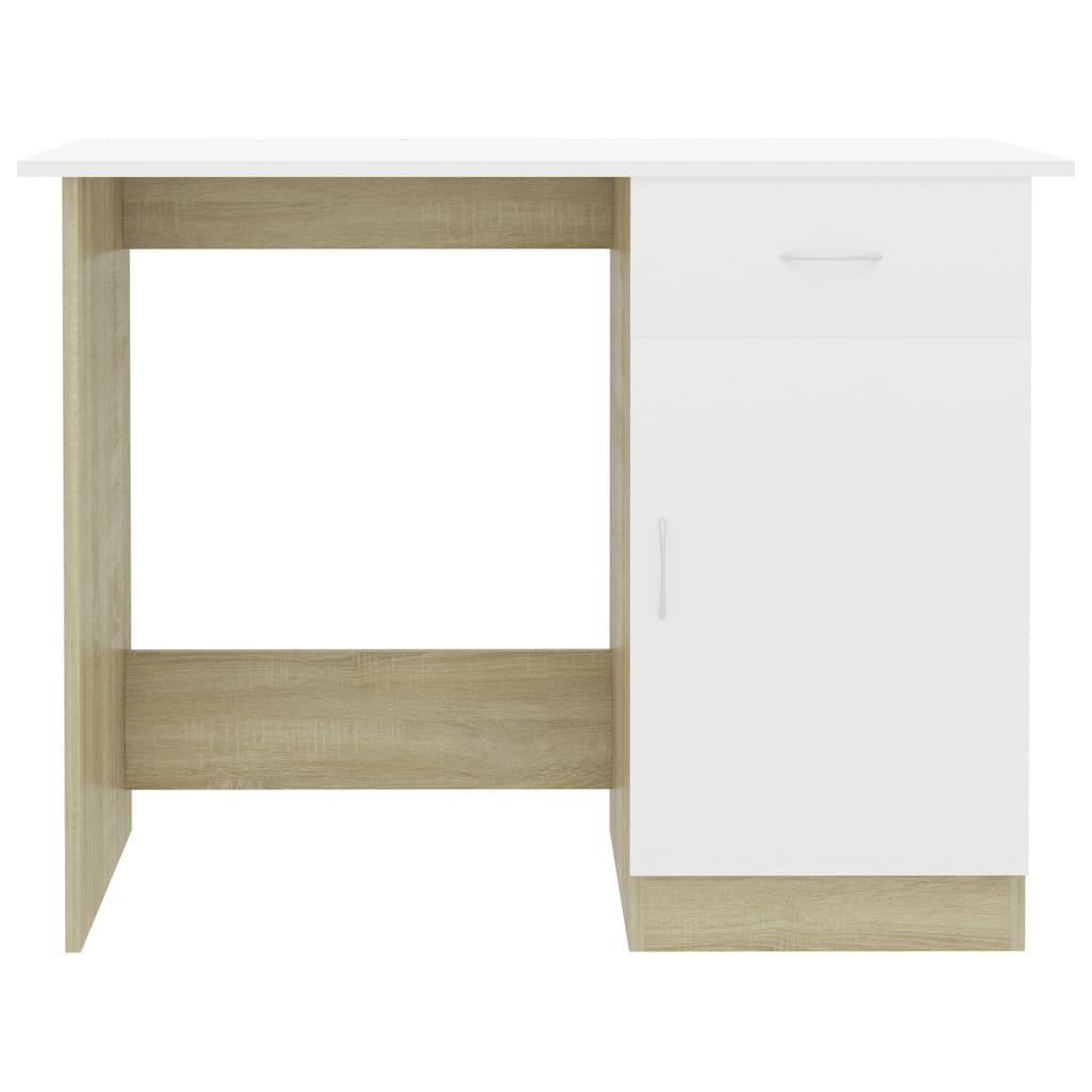 Desk White and Sonoma Oak 100x50x76 cm Engineered Wood