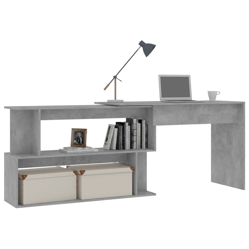 Corner Desk Concrete Grey 200x50x76 cm Engineered Wood