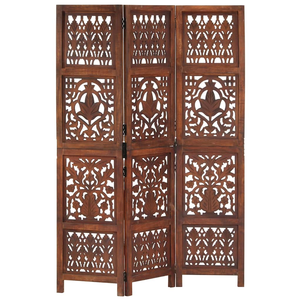 Hand Carved 3-Panel Room Divider Brown 120x165 cm