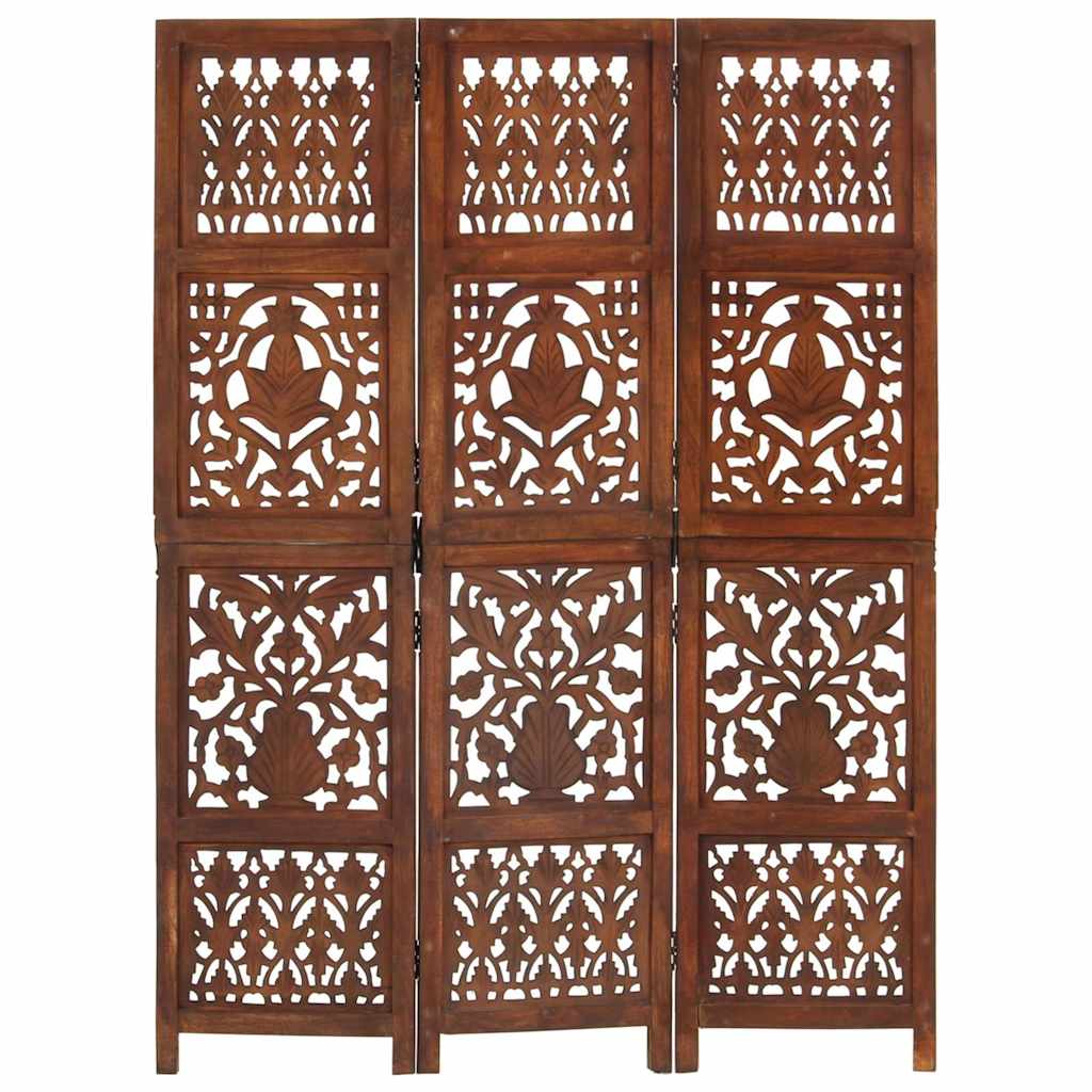 Hand Carved 3-Panel Room Divider Brown 120x165 cm