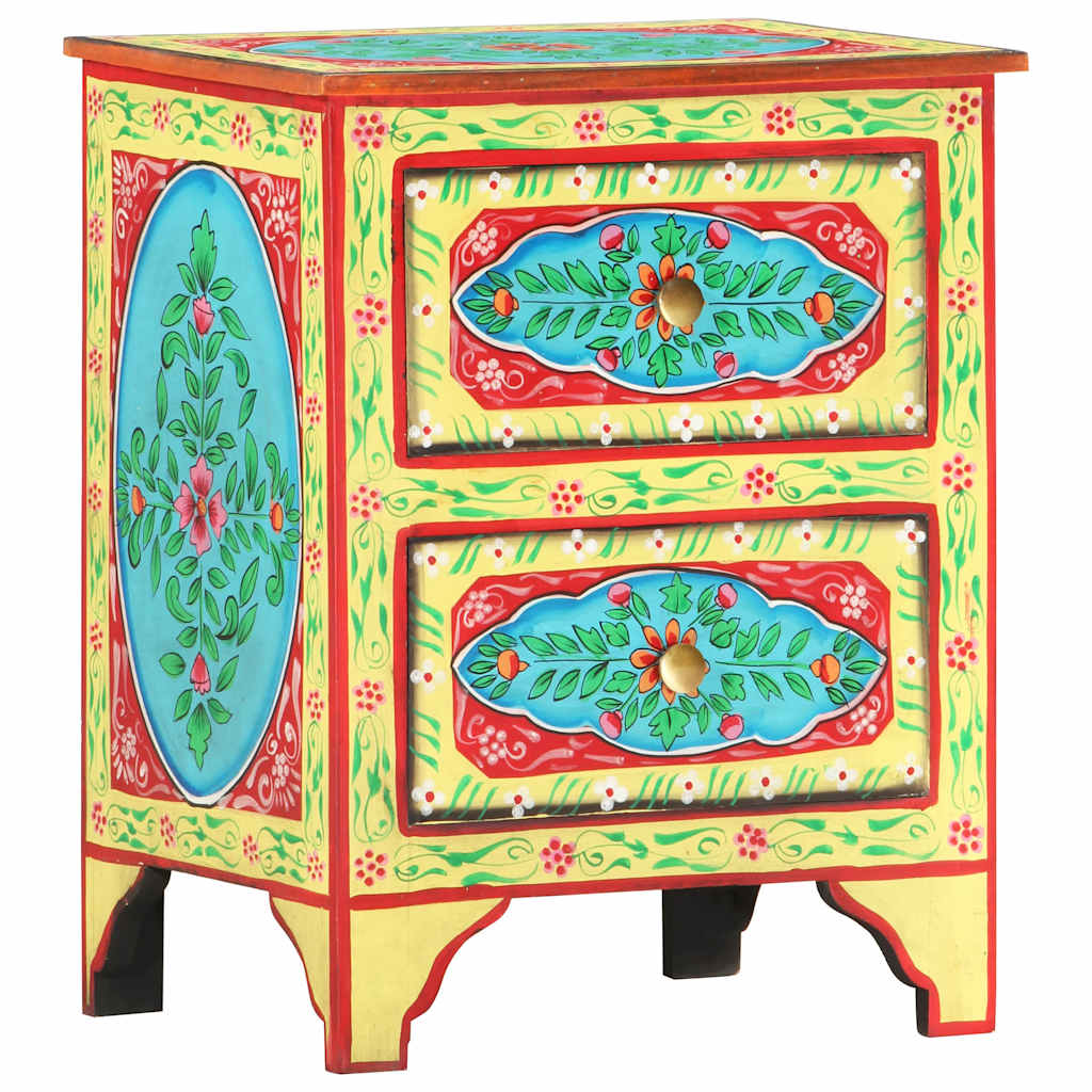 Hand Painted Bedside Cabinet 40x30x50 cm Solid Mango Wood