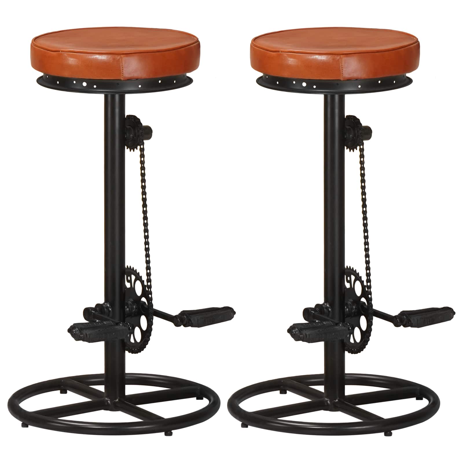 Bar Stools 2 pcs Black and Brown Real Goat Leather