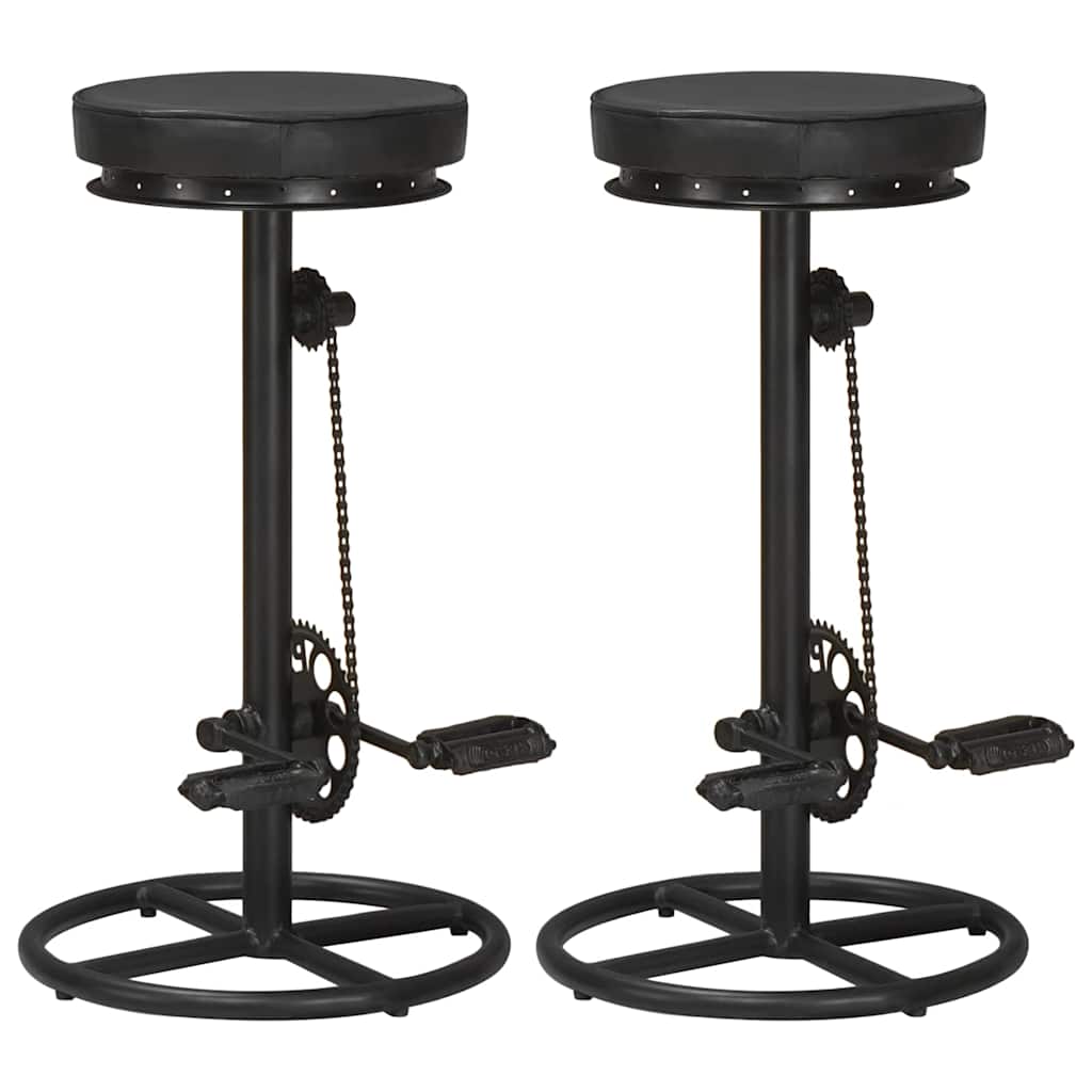 Bar Stools 2 pcs Black Real Goat Leather