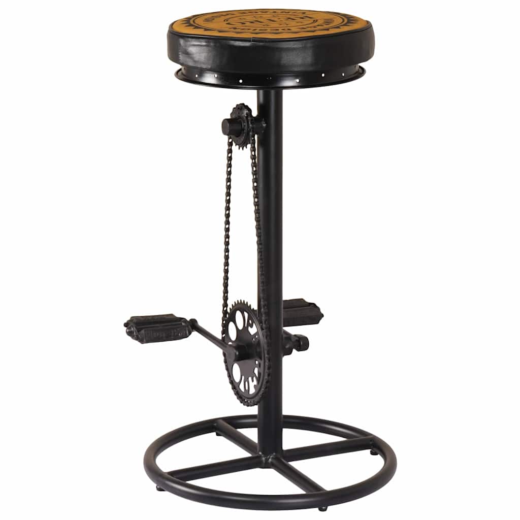 Bar Stools with Canvas Print 2 pcs Black and Brown Real Leather