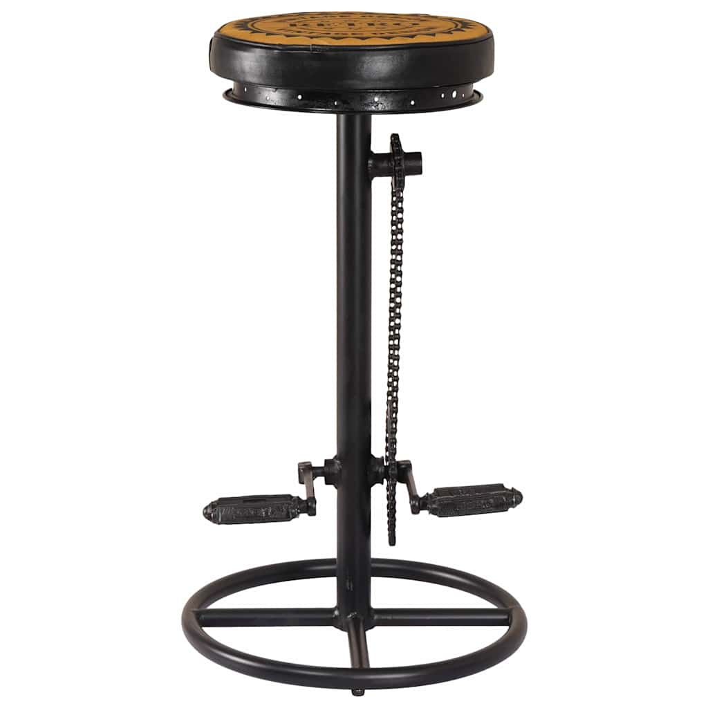 Bar Stools with Canvas Print 2 pcs Black and Brown Real Leather